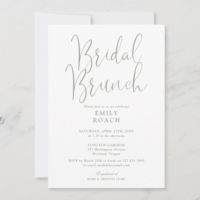 Convites Chá de Sage Green Elegant Script Bridal Bunch (Frente)