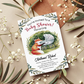 Convites Chá de Woodcolor Woodland Baby Fox Boy