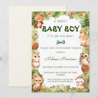 Convites Chá de Woodland Greenery Sweet Baby Boy