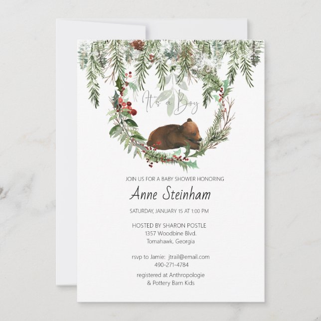 Convites Chá do Baby Boy da temporada de inverno (Frente)