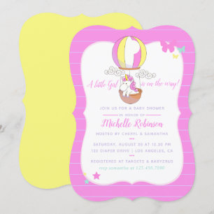 Convites Chá do Balão de Ar Quente Cónico Unicorn Baby Girl