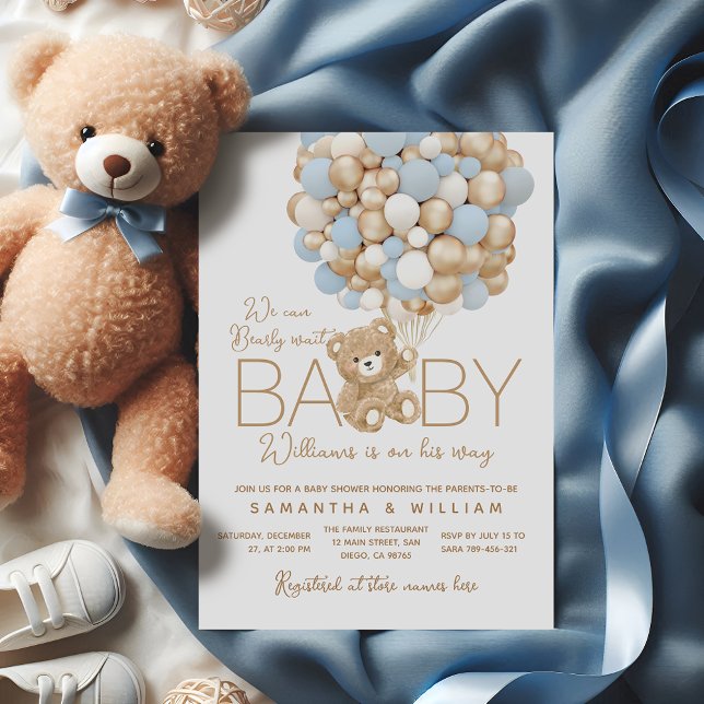 Convites Chá do Bear Blue Balloon Baby Boy (Criador carregado)