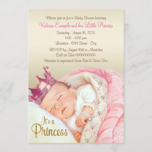 Convites Chá do bebé da princesa Cor-de-rosa Ouro do