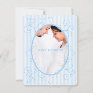 Convites Chá do Bebezinho com Foto Branca de Stripes Azuis