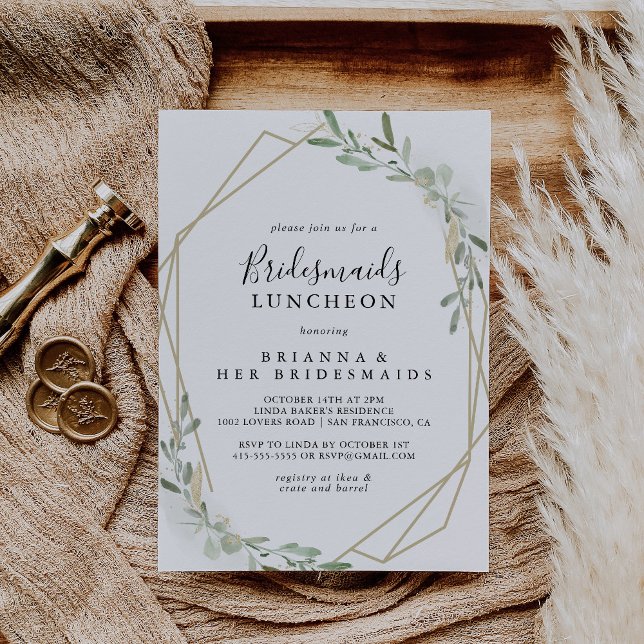 Convites Chá do Luncheo Dourado Eucalyptus Bridesmaids (Criador carregado)