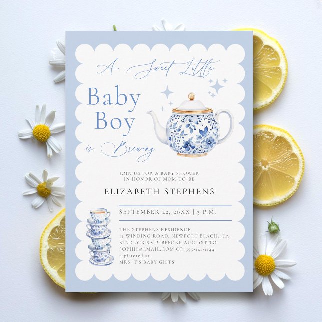 Convites Chá do Tea Party Elegante Modern Sweet Boy (boy baby tea party shower invitation elegant frame modern calligraphy sweet watercolor)