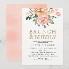 Convites Chá Dourado Peach Floral Bridal Brunt