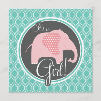 Convites Chá Elefante Aqua Turquoise Retro Baby Girl