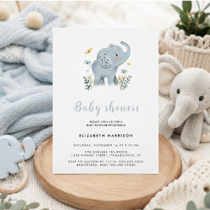 Convites Chá Elefante Azul Bebê Adorável