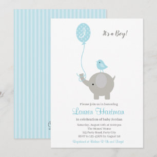 Convites Chá Elefante Baby Boy Invoca Balão