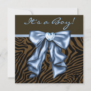 Convites Chá Elegante de Bebê Azul Zebra Baby Boy