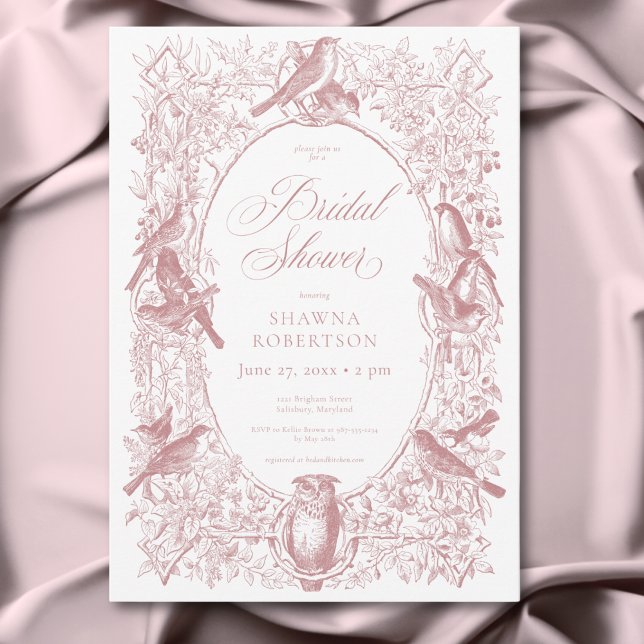 Convites Chá Elegante de Chinoiserie Natureza e Aves (Elegant Pink Chinoiserie Nature & Birds Shower Invitation)