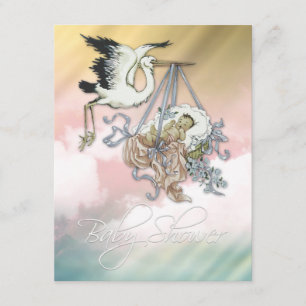 Convites Chá elegante do bebé da cegonha do rosa do vintage