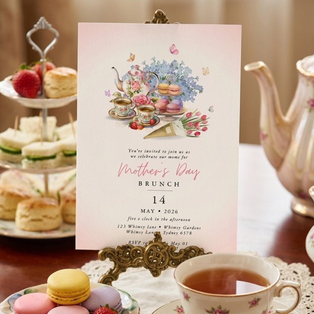 Convites Chá Elegante Festa Floral Dia das Mães brunch (Criador carregado)