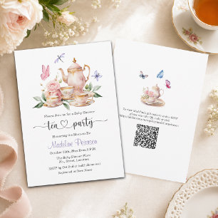 Convites Chá Elegante Festa QR Code Borboleta Baby Shower