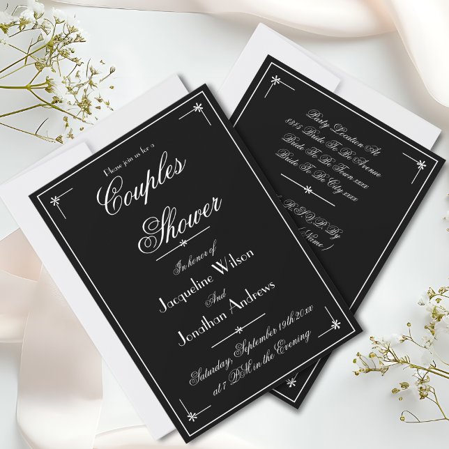 Convites Chá Elegante Tudo em Um Nome Data RSVP (Couples Shower - Elegant All In One, Personalized Name Date RSVP Invitation.)