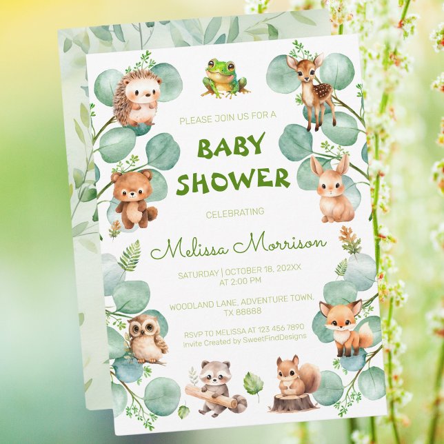 Convites Chá Eucalyptus Baby Boy (Woodland Eucalyptus Baby Boy Shower Invitation)