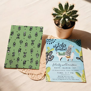 Convites Chá Fiesta de Cactus & Llama