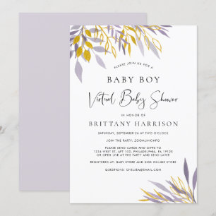 Convites Chá Floral Baby Boy Dourado da Lavanda Virtual