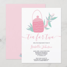 Convites Chá floral cor-de-rosa bonito para dois chás de fr