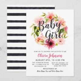 Convites Chá Floral Flor Cor-de-rosa com Script Moderno
