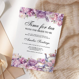 Convites Chá Floral Roxo Com Noiva Para Ser Chá de Noiva