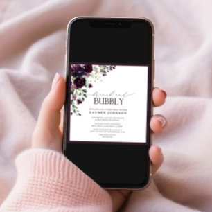 Convites Chá Floral Roxo de ameixa Elegante Brunch e Borrac