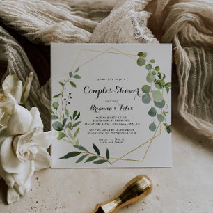 Convites Chá geométrico Dourado de Casais Verdes Tropicais