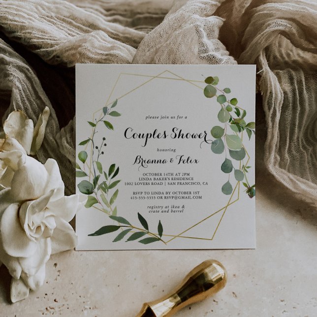 Convites Chá geométrico Dourado de Casais Verdes Tropicais (Criador carregado)