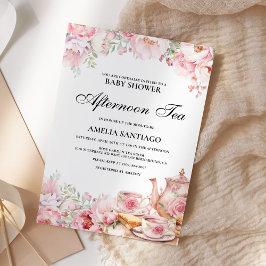 Convites Chá Infantil Floral Rosa Bege Baby Shower