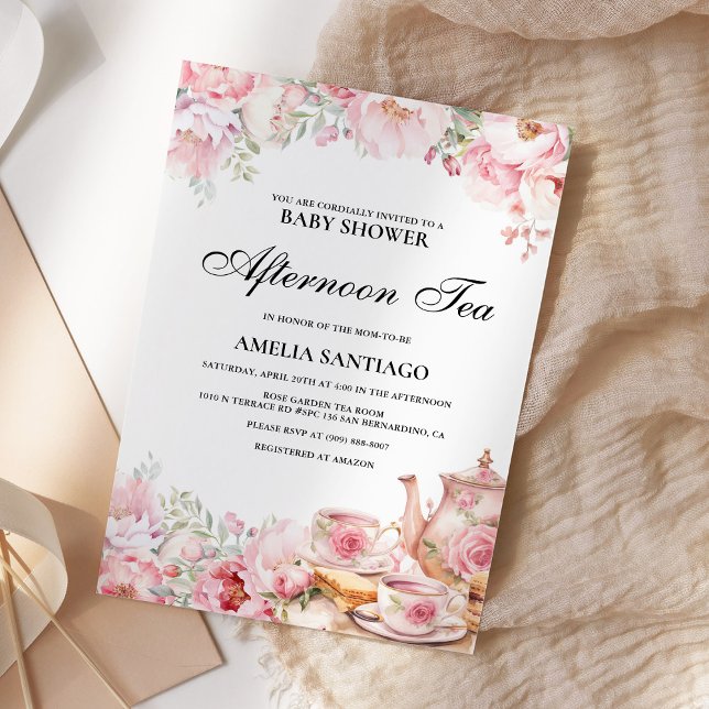 Convites Chá Infantil Floral Rosa Bege Baby Shower (Criador carregado)