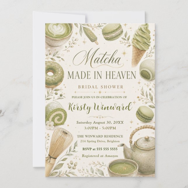 Convites Chá Matcha Feito no Céu Chá de Noiva (Frente)