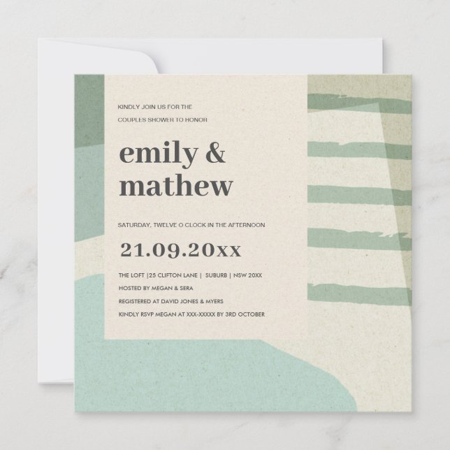 CONVITES CHÁ MODERNO ABSTRATO SOFT AQUA BLUE ART CASAIS (Frente)