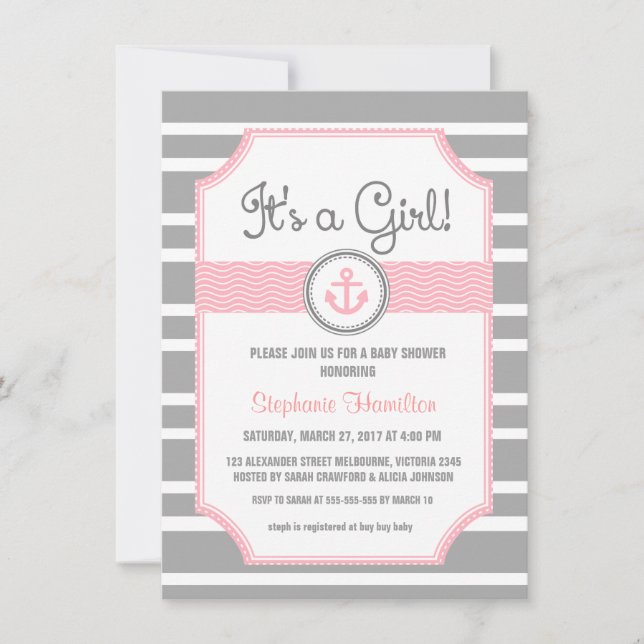 Convites Chá náutico do bebé da âncora do navio (Frente)