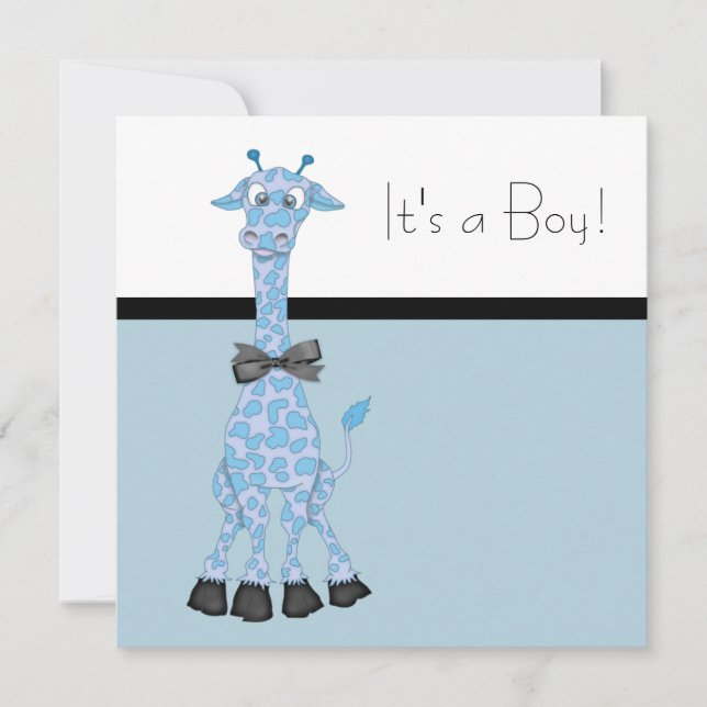 Convites Chá Negra Blue Whimsy Giraffe Baby Boy (Frente)