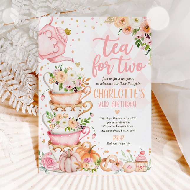Convites Chá Para Dois Aniversário Pumpkin Autumn Floral Pa (Criador carregado)