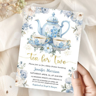 Convites Chá para Dois Chá Baby Shower Menino Dourado Azul 
