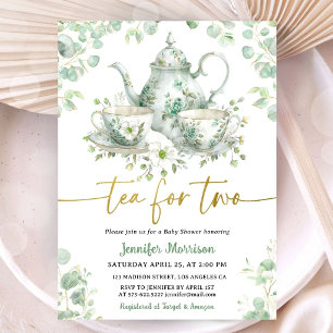Convites Chá para Dois Chá Baby Shower Verde Dourado Gêmeos