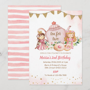Convites Chá para Duas Princesas Festa de aniversário Rea