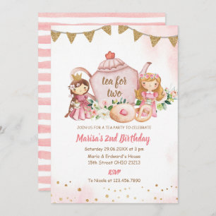 Convites Chá para Duas Princesas Festa de aniversário Real 