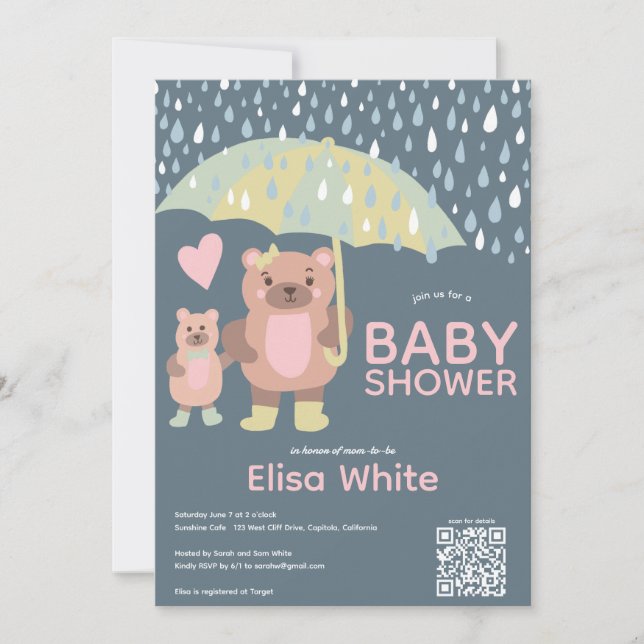 Convites Chá personalizado do CÓDIGO QR do Raindrops Mama & (Frente)
