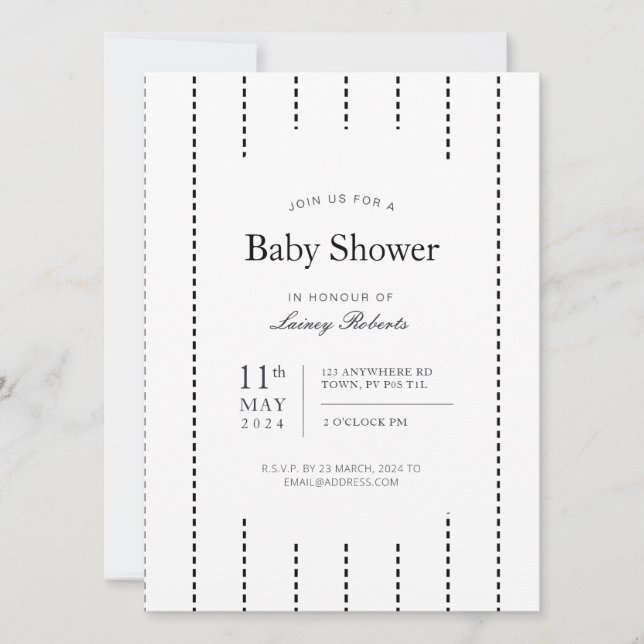 Convites Chá Pinstripe vertical preto-e-branco (Frente)