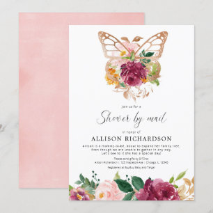 Convites Chá por borboleta de correio blush burgundy flora