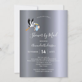 Convites Chá por cegonete de correio bebê prateado