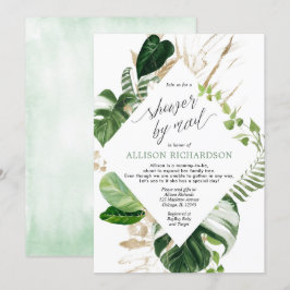 Convites Chá por chá de fraldas de ouro verde tropical