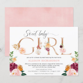 Convites Chá por correio bebê rosa borpeluche