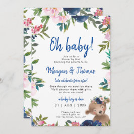 Convites chá por correio de longe chá de fraldas azul