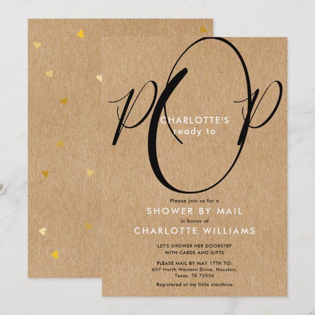 Convites Chá Por Correio, Sprinkle Rustic Kraft De Longa Di (Frente/Verso)