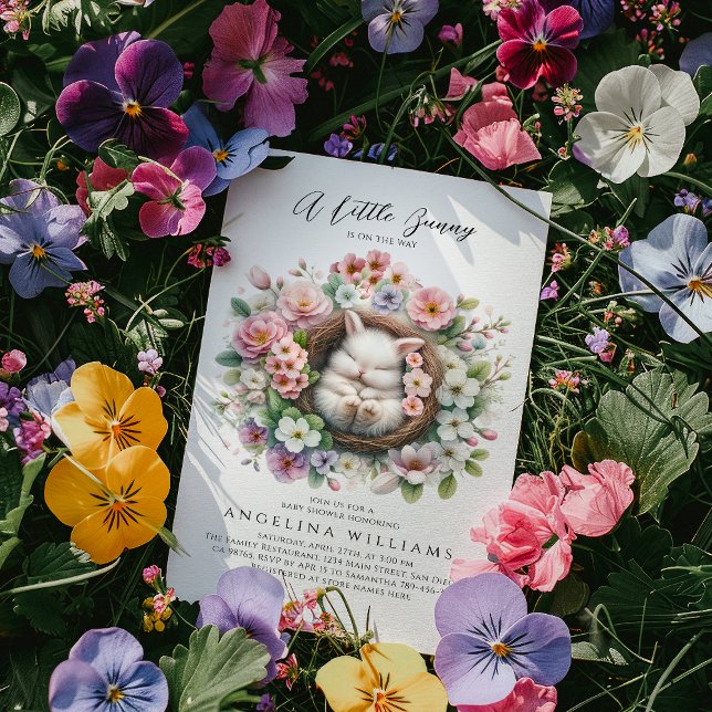 Convites Chá primavera floral de coelho floral de bebê (Criador carregado)