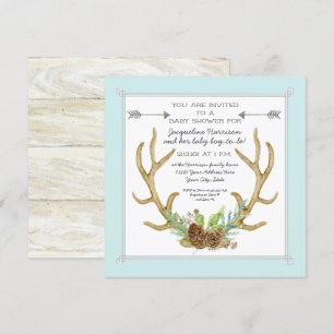 Convites Chá Quadrado de Deer Antler Pine Cone Ferns Baby B